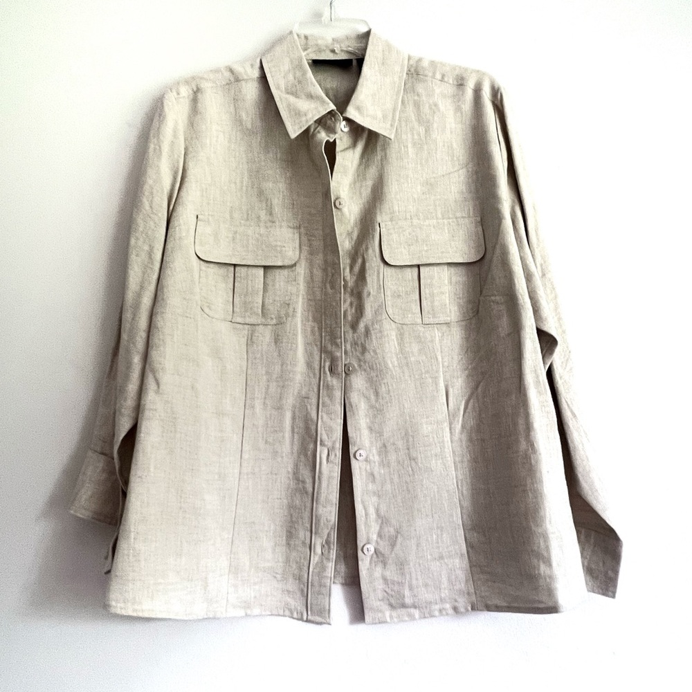 NEW Women’s Relativity Button Linen Top 1X color flax
